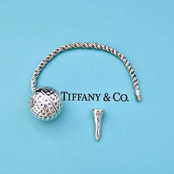 EXTREMELY RARE Vintage 1980s Tiffany & Co. Golf Ball and Tee Silver Key Ring - Picture 3 of 7